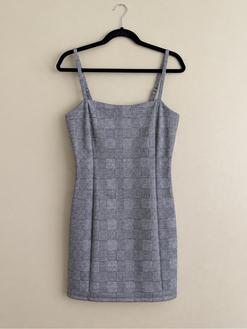 NWT Glen Plaid Mini Dress Square Neck Menswear Inspired Lined Black White Medium